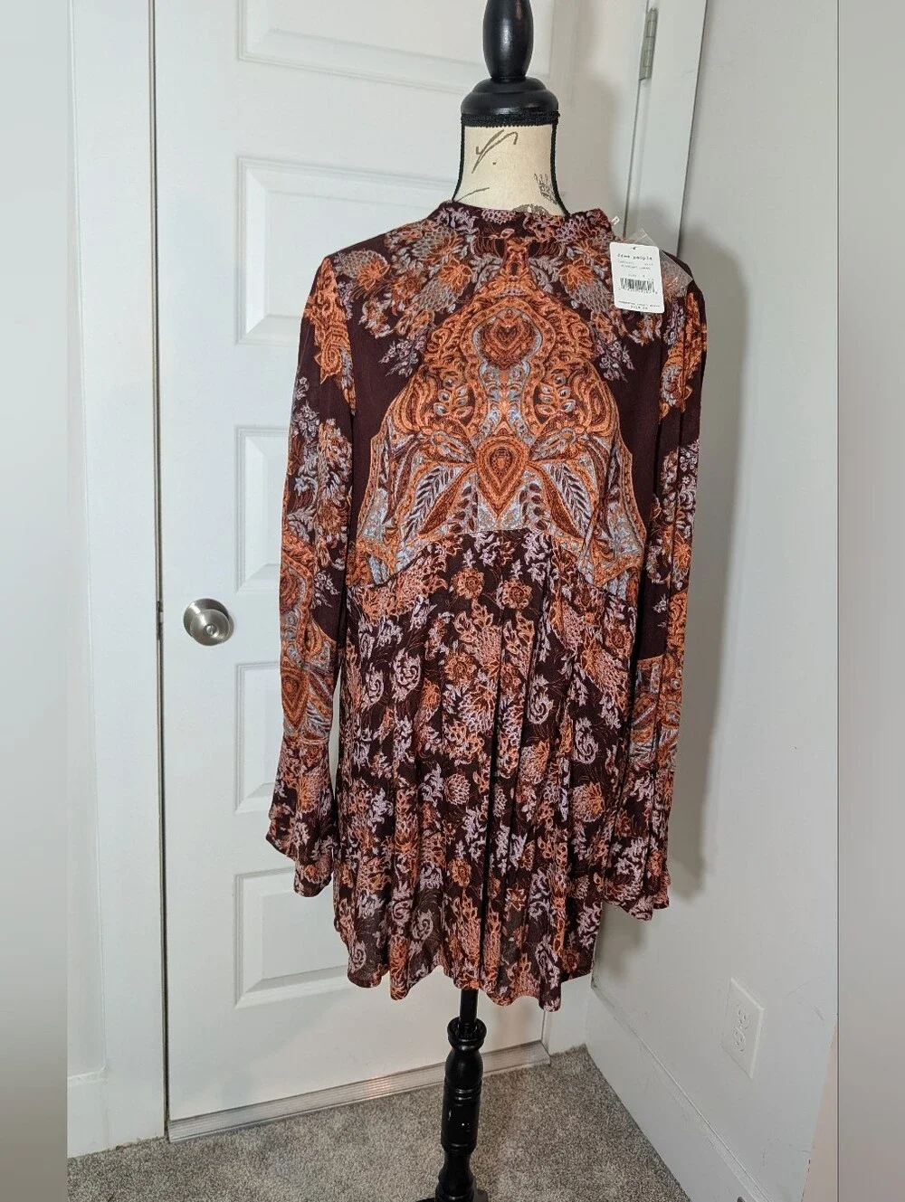 Free People Women's Brown & Rust Floral Paisley Long Sleeve Dress Size M